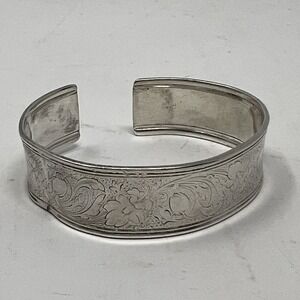 Vintage Ed Levin Sterling Silver Floral Open Cuff Bangle Bracelet Flaws